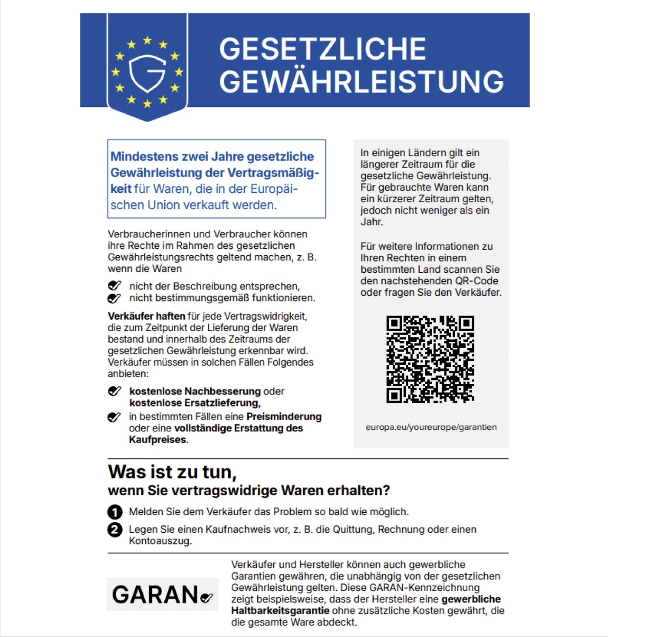 Informationen zur gesetzlichen Gewährleistung