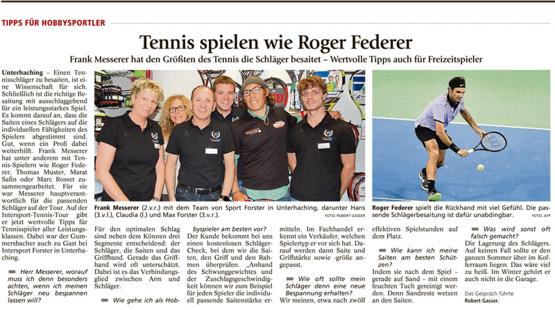 Zeitungsbericht zur Tennis Tour 2017 mit Frank Messerer